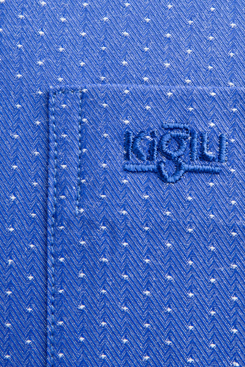 Lacivert Kısa Kol Desenli Klasik Gömlek