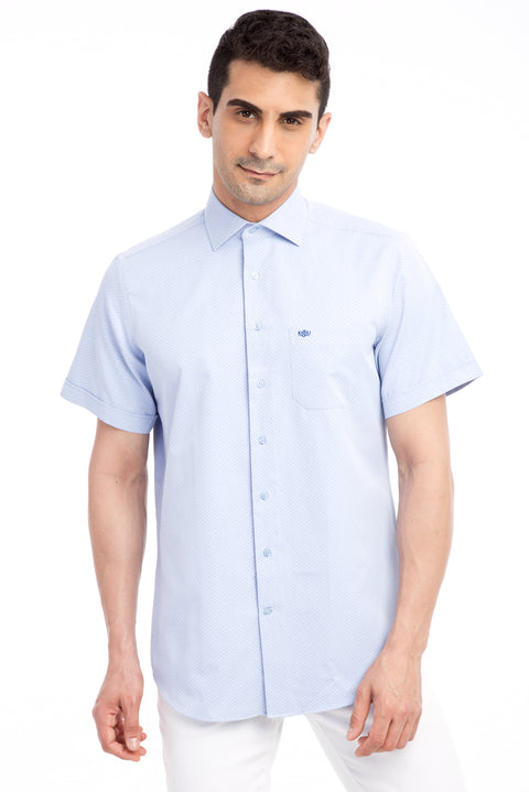 Açık Mavi Kısa Kol Desenli Klasik Gömlek