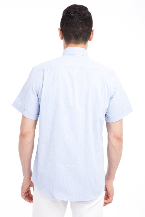Açık Mavi Kısa Kol Desenli Klasik Gömlek