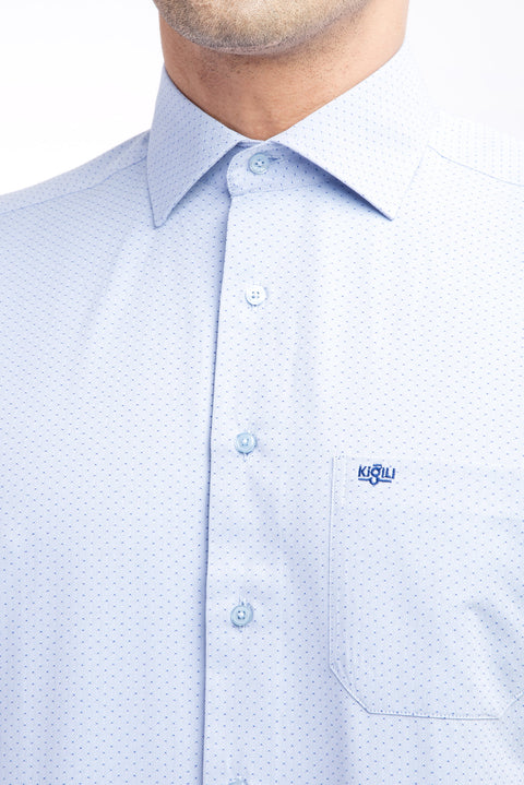 Açık Mavi Kısa Kol Desenli Klasik Gömlek