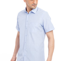 Blue Short-Sleeve Regular Fit Plaid Shirt