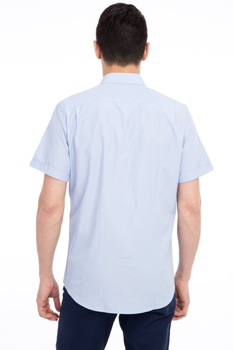 Blue Short-Sleeve Regular Fit Plaid Shirt