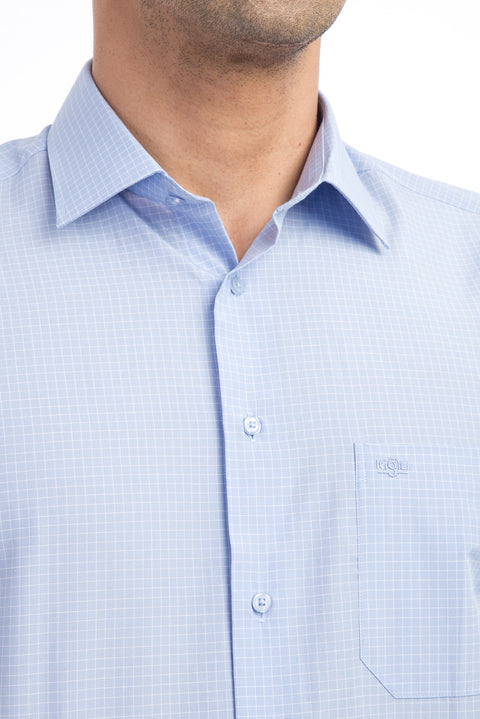 Blue Short-Sleeve Regular Fit Plaid Shirt