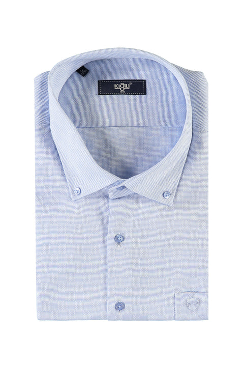 Mavi Büyük Beden Kısa Kol Spor Pamuk Gömlek