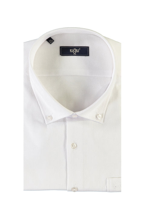 Beyaz Büyük Beden Kısa Kol Spor Pamuk Gömlek