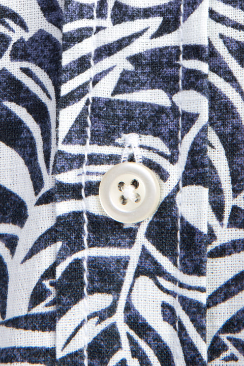Lacivert Kısa Kol Regular Fit Desenli Pamuk Gömlek