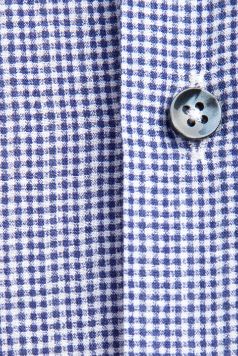 Koyu Mavi Kısa Kol Regular Fit Desenli Pamuk Gömlek