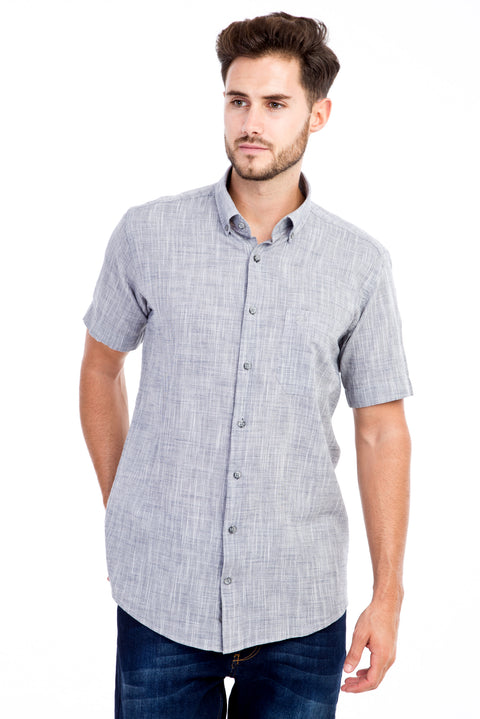 Black Short Sleeve Regular Fit Patterned Cotton Shirt