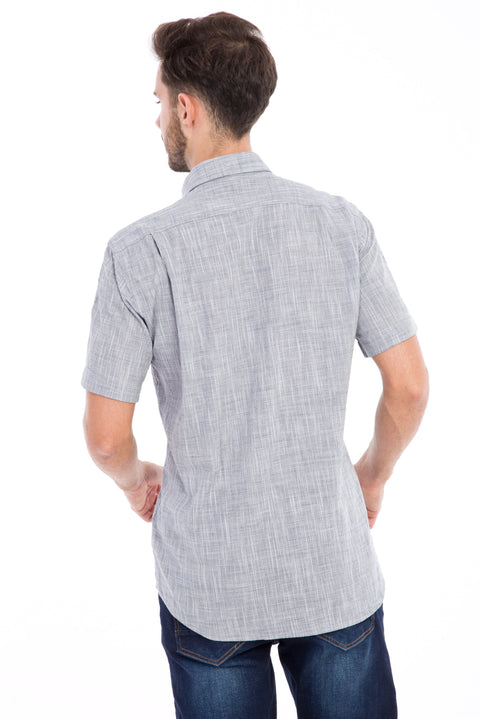 Black Short Sleeve Regular Fit Patterned Cotton Shirt