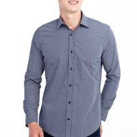 Lacivert Uzun Kol Desenli Slim Fit Dar Kesim Pamuk Gömlek