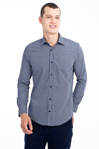  Lacivert Uzun Kol Slim Fit Dar Kesim Desenli Pamuk Gömlek