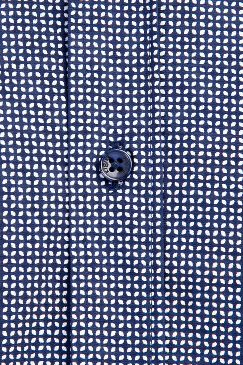 Lacivert Uzun Kol Desenli Slim Fit Dar Kesim Pamuk Gömlek