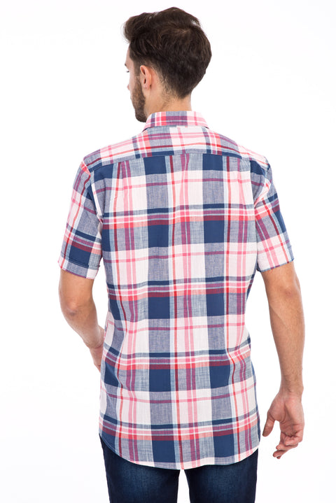 Pembe Kısa Kol Regular Fit Ekose Gömlek