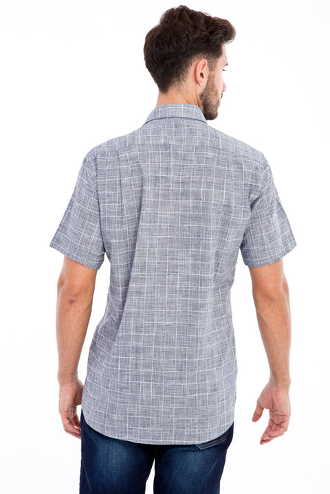 Siyah Kısa Kol Regular Fit Ekose Pamuk Gömlek