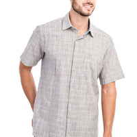 Açık Kahve - Camel Kısa Kol Regular Fit Ekose Pamuk Gömlek