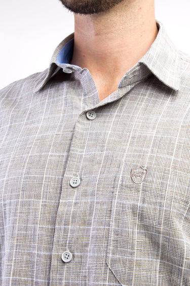 Açık Kahve - Camel Kısa Kol Regular Fit Ekose Pamuk Gömlek