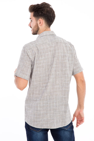  Açık Kahve - Camel Kısa Kol Regular Fit Ekose Pamuk Gömlek