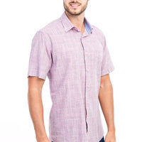 Pembe Kısa Kol Regular Fit Ekose Pamuk Gömlek