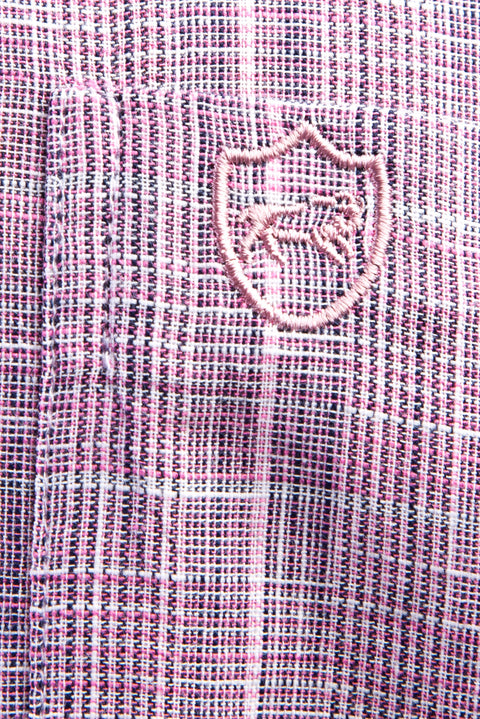 Pink Short Sleeve Regular Fit Plaid Cotton Shirt