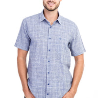 Koyu Mavi Kısa Kol Regular Fit Ekose Pamuk Gömlek