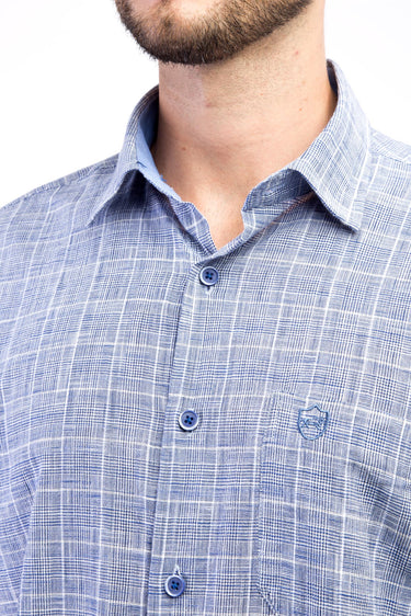 Koyu Mavi Kısa Kol Regular Fit Ekose Pamuk Gömlek