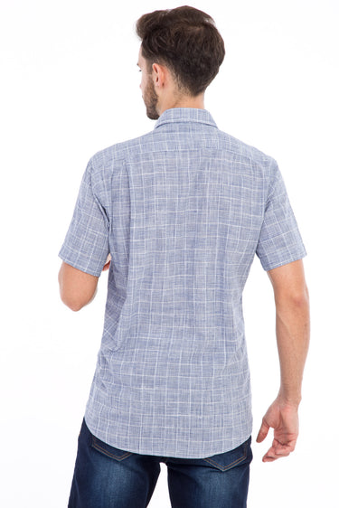 Koyu Mavi Kısa Kol Regular Fit Ekose Pamuk Gömlek