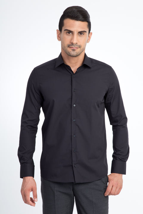 Siyah Uzun Kol Slim Fit Dar Kesim Gömlek