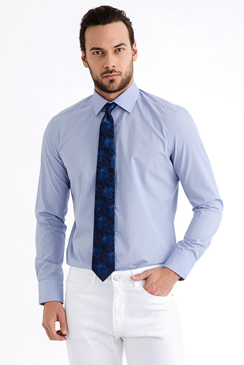 Mavi Uzun Kol Slim Fit Dar Kesim Gömlek