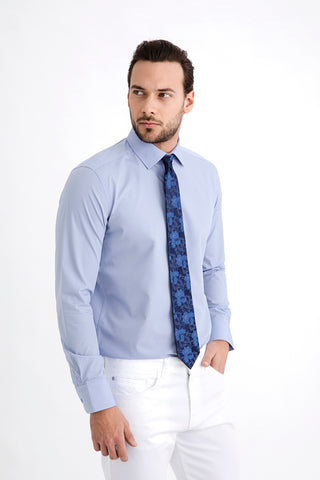  Mavi Uzun Kol Slim Fit Dar Kesim Gömlek