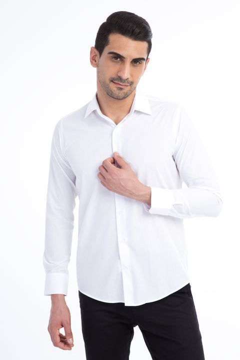 Beyaz Uzun Kol Slim Fit Dar Kesim Gömlek