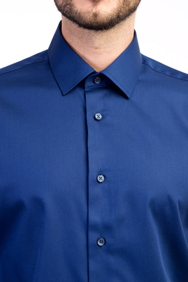 Lacivert Uzun Kol Non Iron Saten Slim Fit Dar Kesim Gömlek