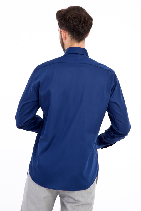 Lacivert Uzun Kol Non Iron Saten Slim Fit Dar Kesim Gömlek