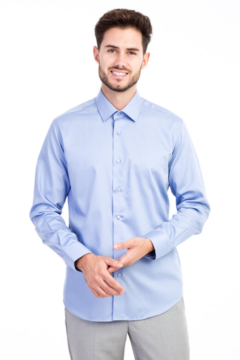 Mavi Uzun Kol Slim Fit Dar Kesim Non Iron Saten Gömlek