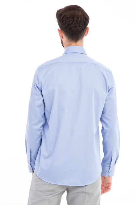 Mavi Uzun Kol Slim Fit Dar Kesim Non Iron Saten Gömlek