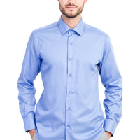 Mavi Uzun Kol Slim Fit Dar Kesim Non Iron Saten Gömlek