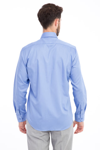  Mavi Uzun Kol Non Iron Slim Fit Dar Kesim Saten Gömlek