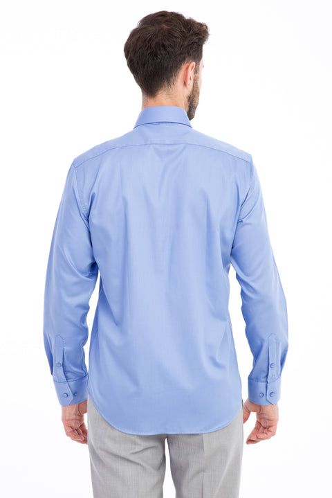 Mavi Uzun Kol Slim Fit Dar Kesim Non Iron Saten Gömlek