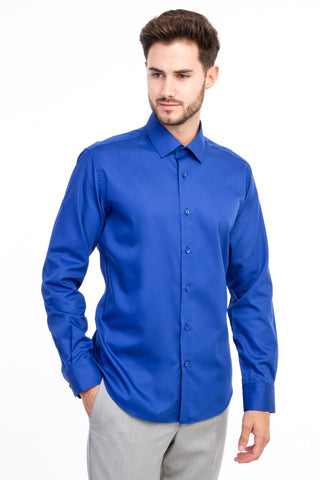  Mavi Uzun Kol Slim Fit Dar Kesim Non Iron Saten Gömlek