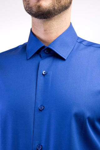  Mavi Uzun Kol Slim Fit Dar Kesim Non Iron Saten Gömlek