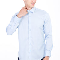 Açık Mavi Uzun Kol Non Iron Saten Slim Fit Dar Kesim Gömlek