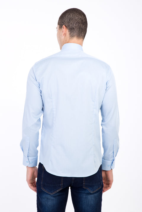 Açık Mavi Uzun Kol Non Iron Saten Slim Fit Dar Kesim Gömlek