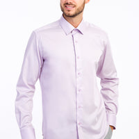 Lila Uzun Kol Slim Fit Dar Kesim Non Iron Saten Gömlek