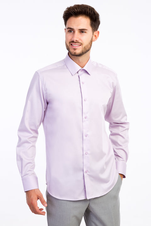 Lila Uzun Kol Non Iron Saten Slim Fit Dar Kesim Gömlek