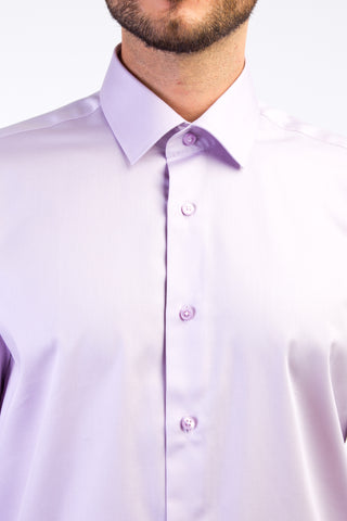  Lila Uzun Kol Non Iron Saten Slim Fit Dar Kesim Gömlek