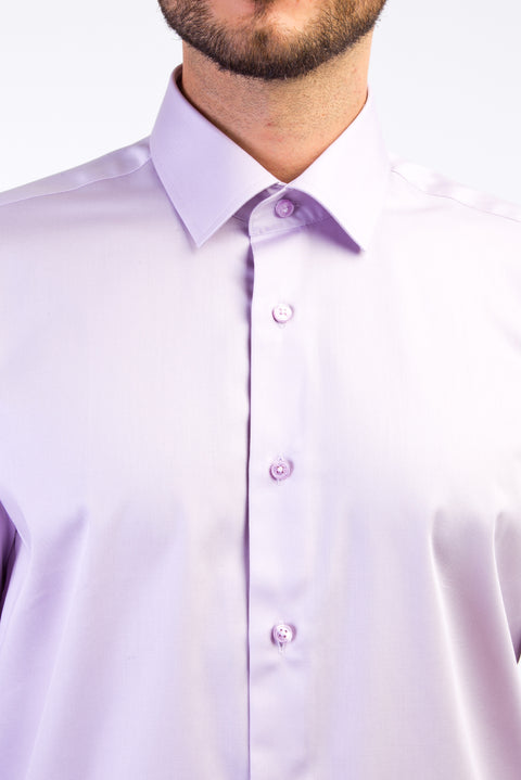Lila Uzun Kol Non Iron Saten Slim Fit Dar Kesim Gömlek
