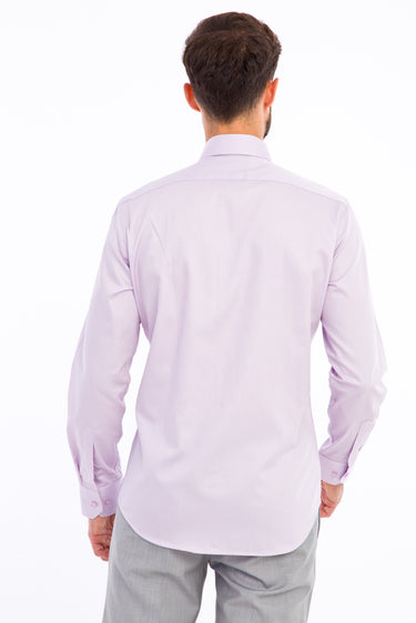 Lila Uzun Kol Slim Fit Dar Kesim Non Iron Saten Gömlek