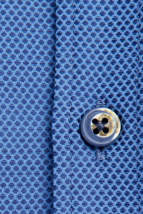 Lacivert Kısa Kol Desenli Slim Fit Dar Kesim Pamuk Gömlek