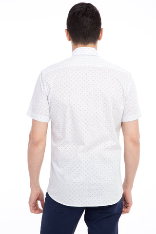  Beyaz Kısa Kol Desenli Slim Fit Dar Kesim Pamuk Gömlek
