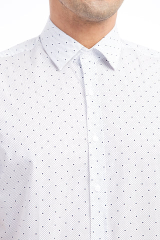  Beyaz Kısa Kol Desenli Slim Fit Dar Kesim Pamuk Gömlek