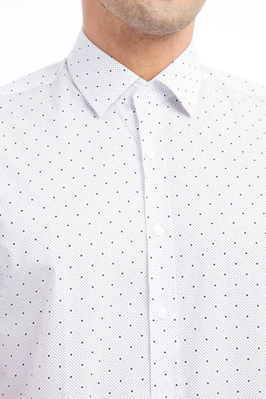  Beyaz Kısa Kol Slim Fit Dar Kesim Desenli Pamuk Gömlek